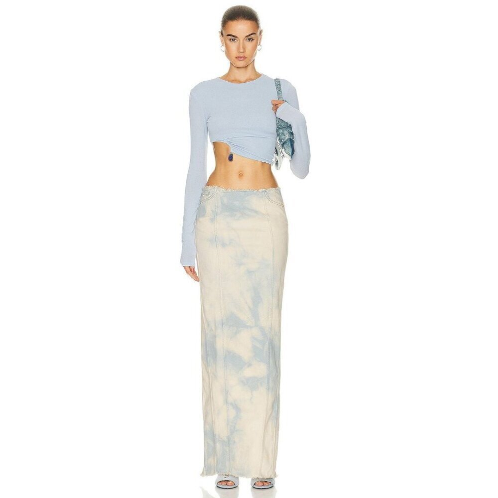 Jade Cropper Maxi Skirt in Dye Pink & Light Blue 38 New Womens Denim Jean